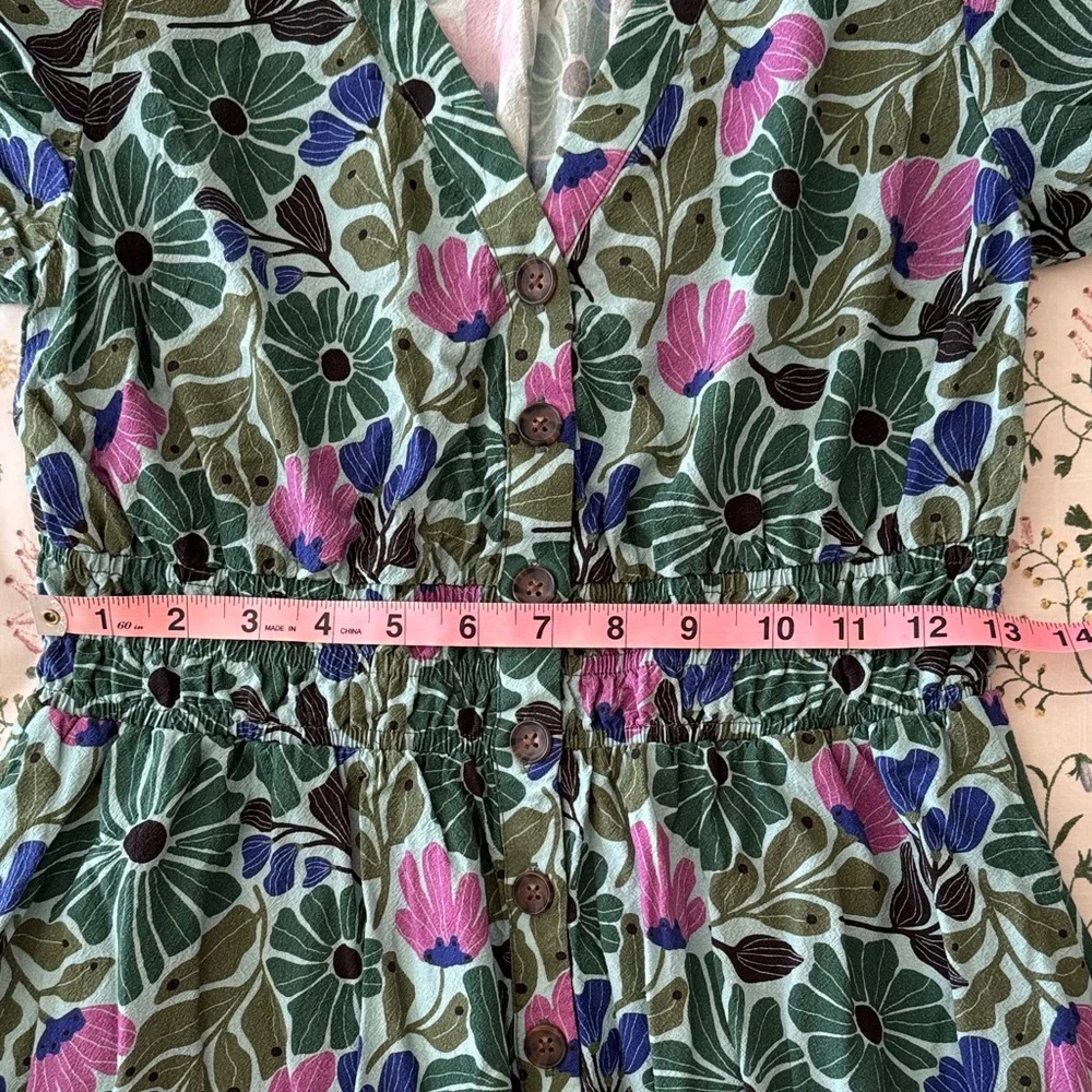 Marine Layer Annika Dress Floral Green and Purple Midi S Small - Picture 5 of 6